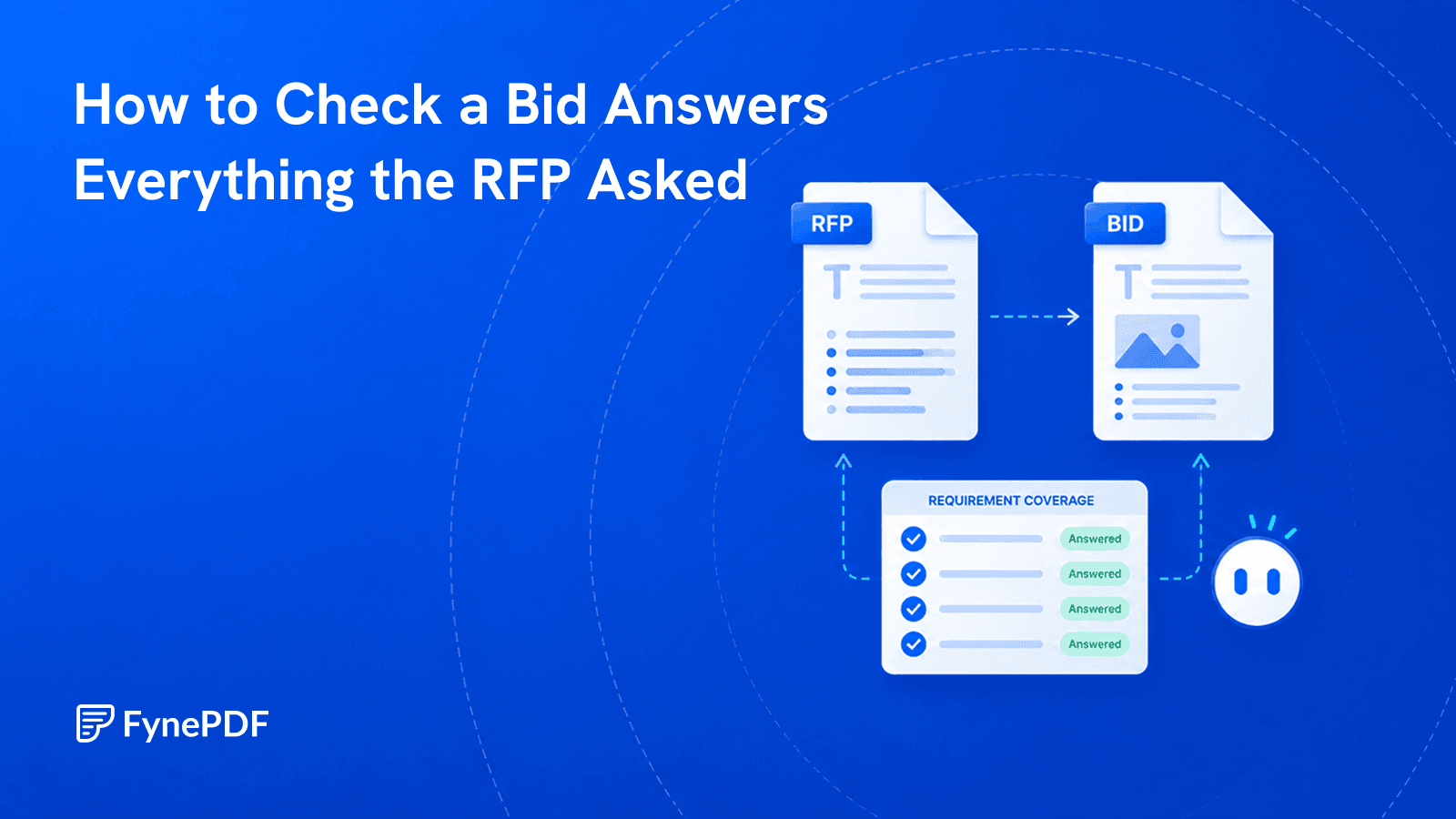 RFP and bid documents compared into a requirement coverage checklist marking each item as answered.