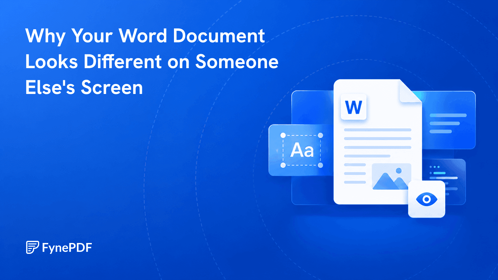 Illustration of a Word document beside a font tile and page preview, showing how DOCX layout shifts on another screen.