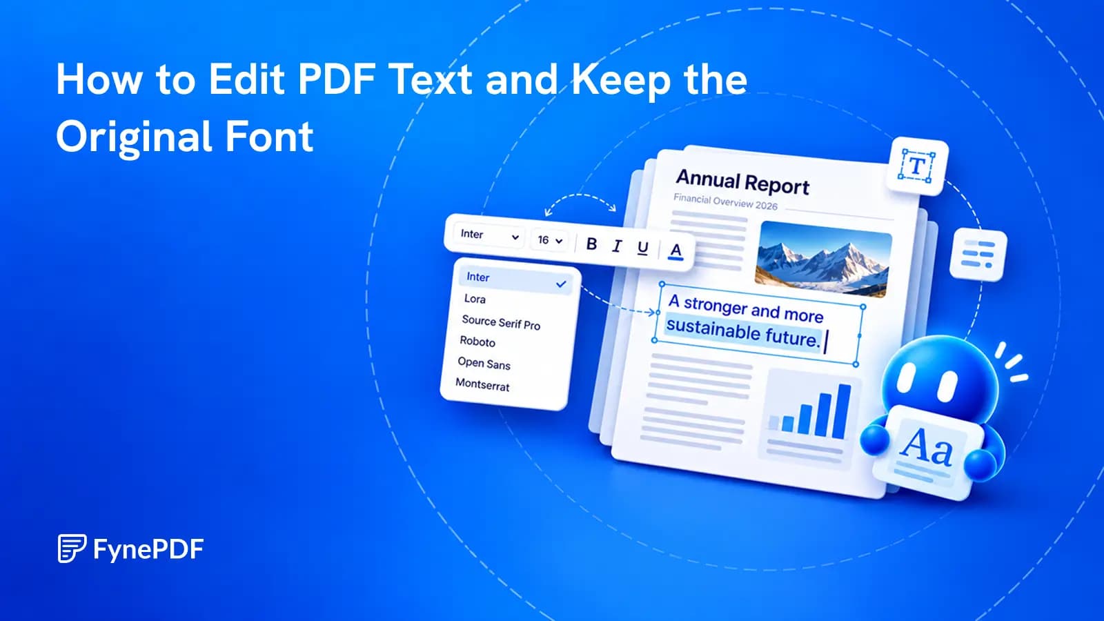 An existing PDF paragraph selected for editing with its original font and size shown in the toolbar.
